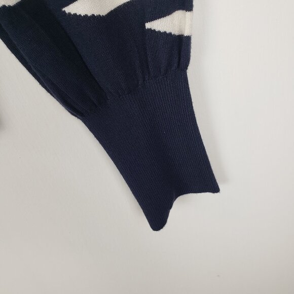 Chicos Mixed Stripe Cardigan Sweater Navy Cream V-Neck Size 0 US Size Small - Picture 5 of 7